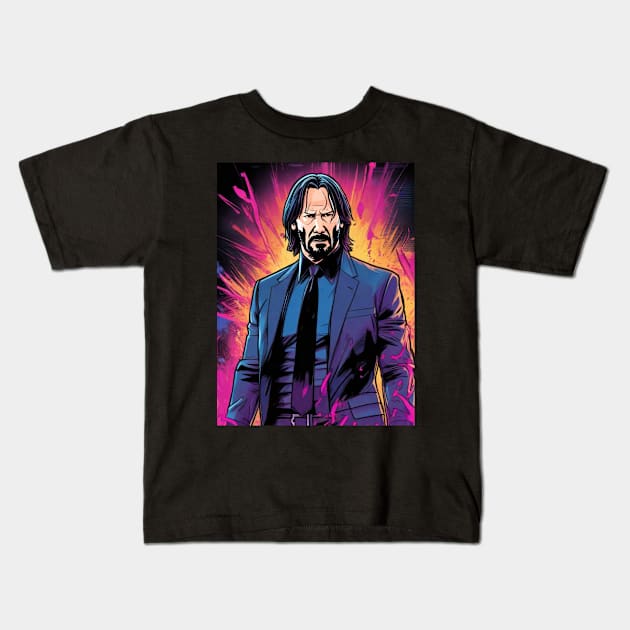 John Wick Comic book style_006 Kids T-Shirt by Buff Geeks Art